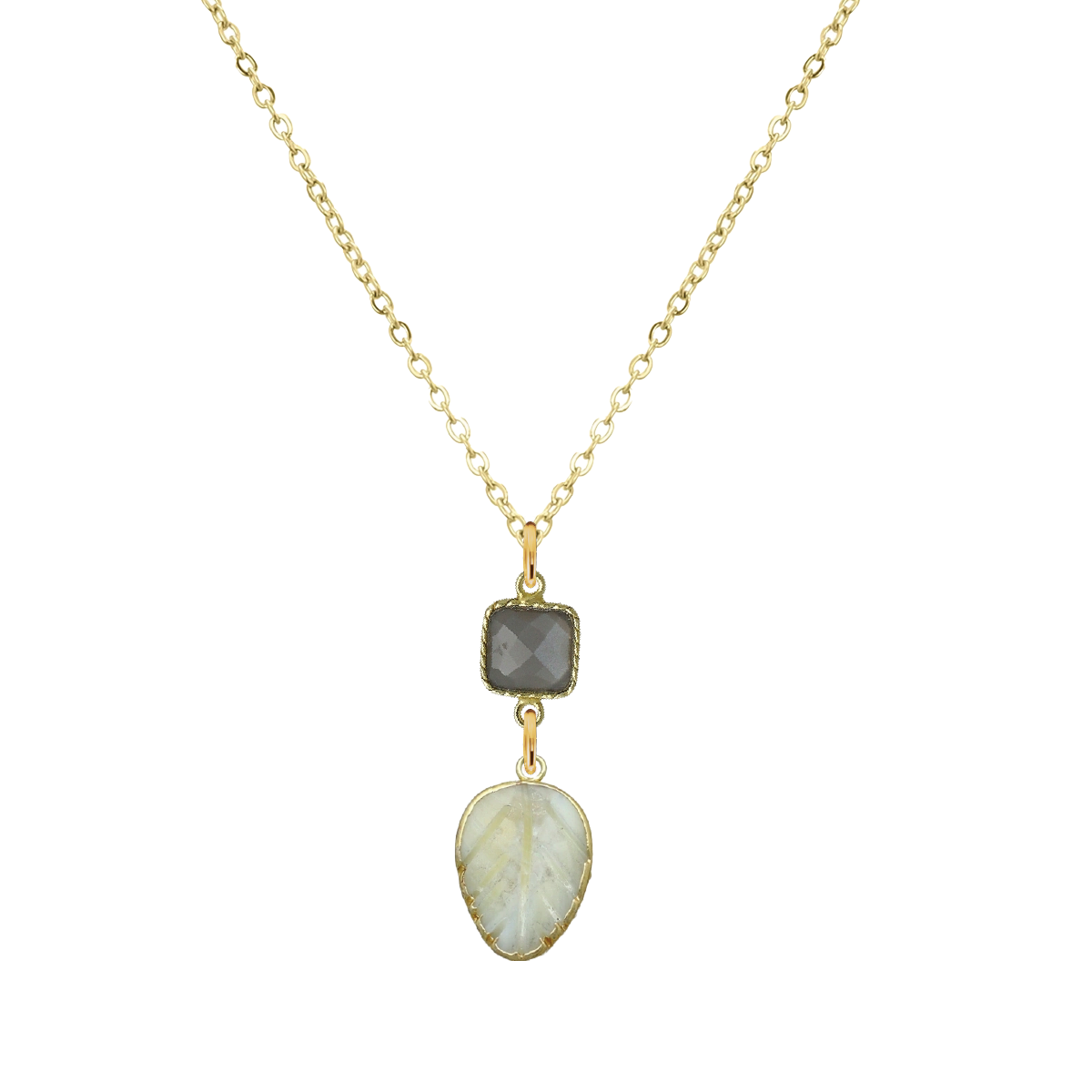 Gemstone and Mother of Pearl Leaf Necklace - 4 color options