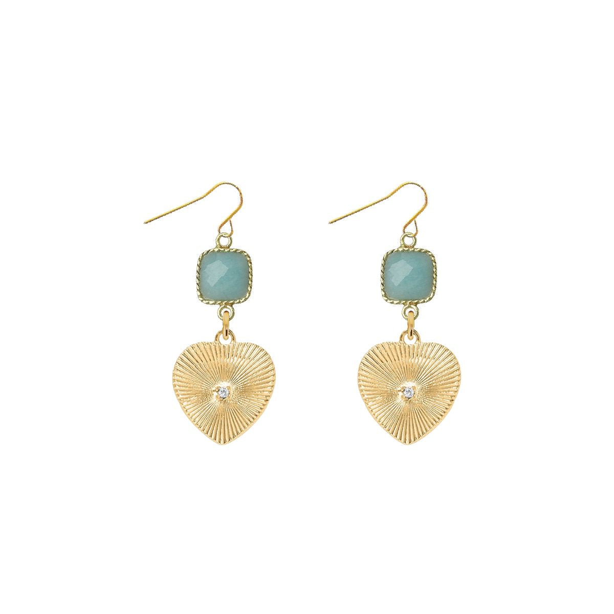 Gemstone and Heart Crystal Earrings - 4 color options Robyn Canady Aquamarine 