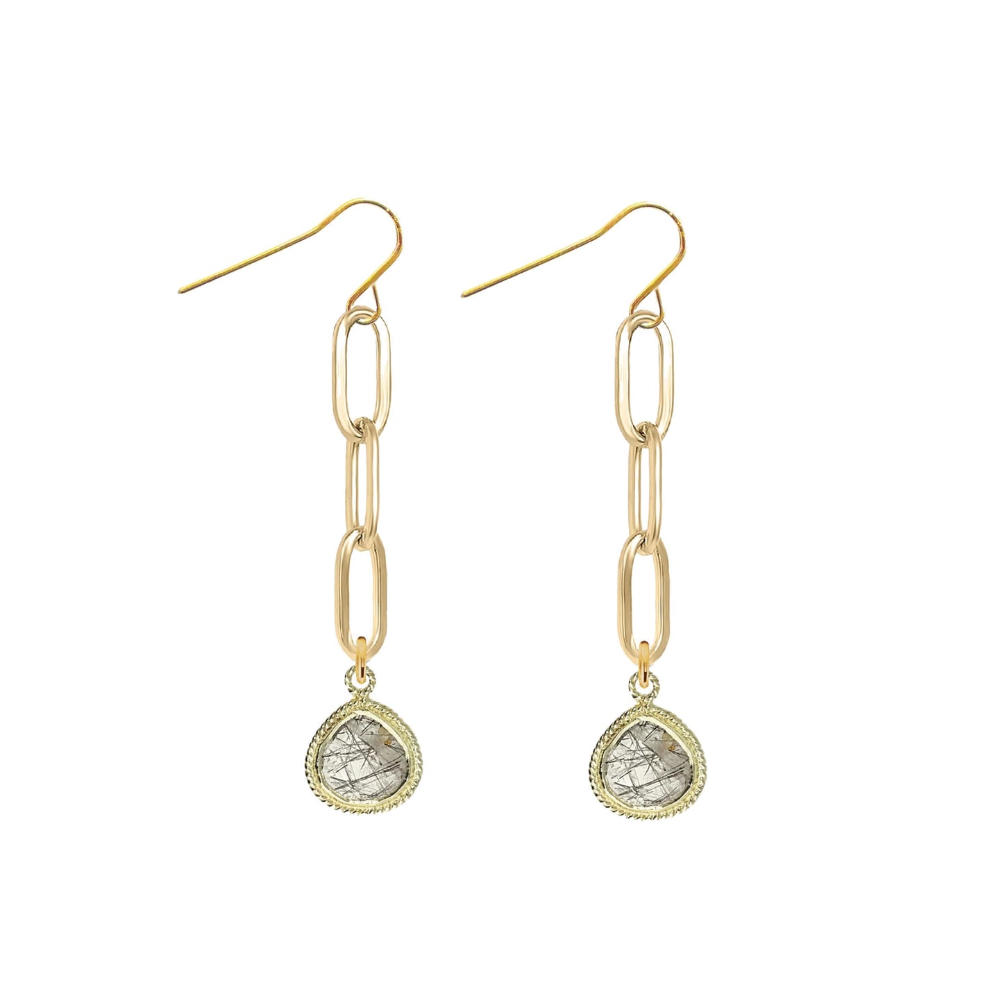 Paperclip Drop Earrings with Teardrop - 9 color options Robyn Canady Tourmalinated Quartz 