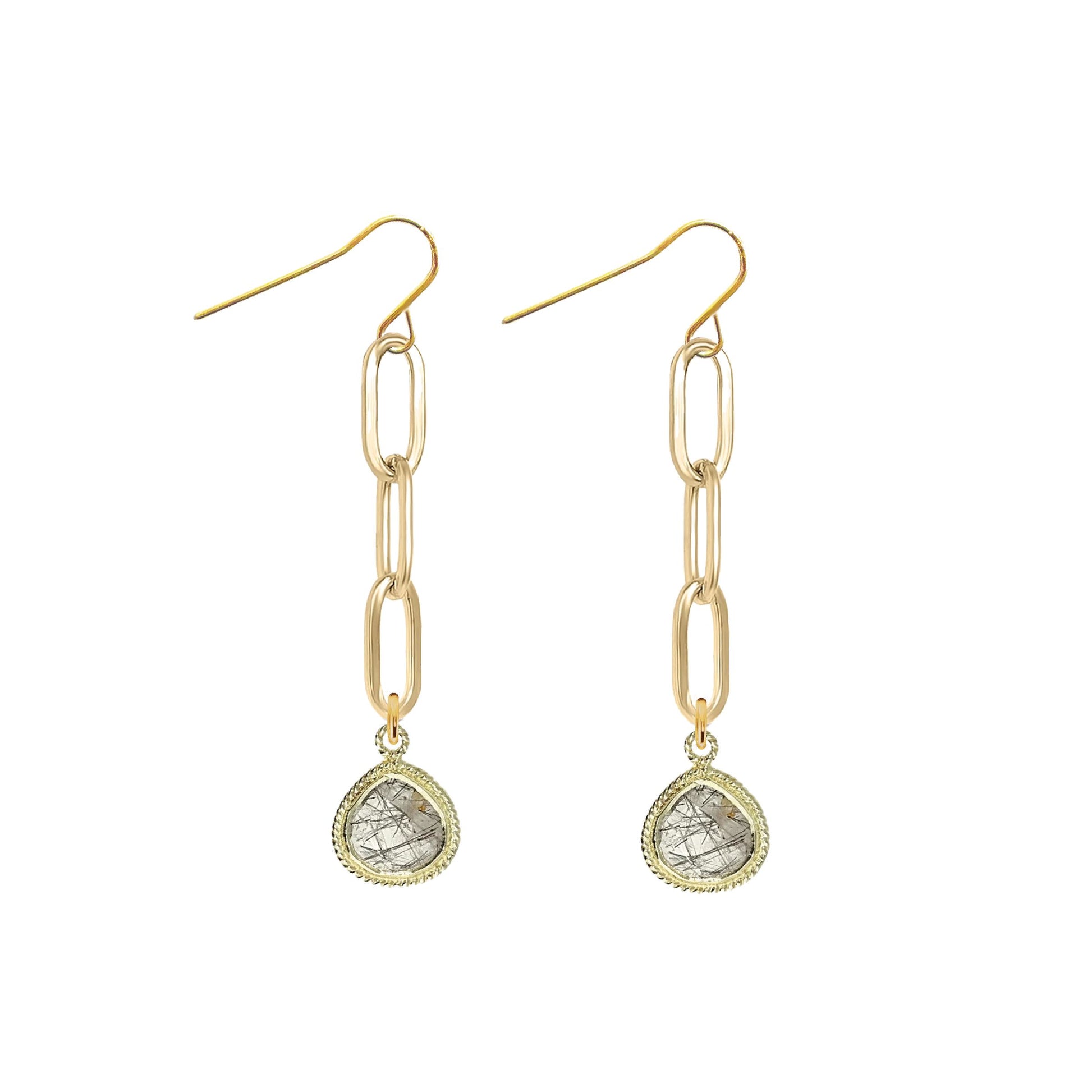 Paperclip Drop Earrings with Teardrop - 9 color options Robyn Canady Tourmalinated Quartz 