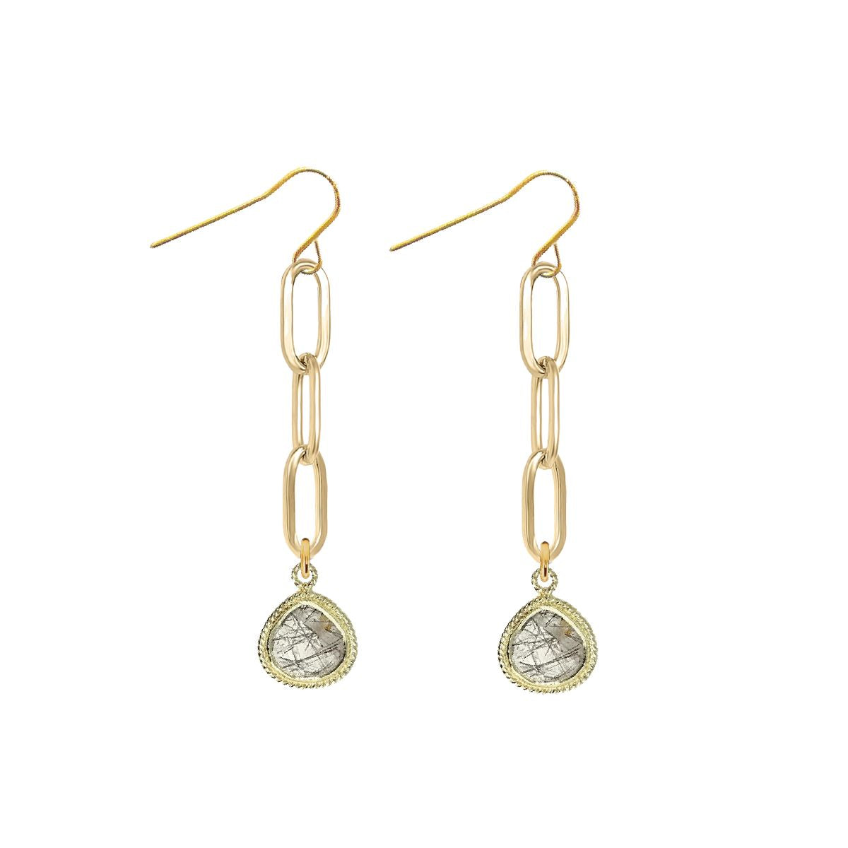 Paperclip Drop Earrings with Teardrop - 9 color options Robyn Canady Tourmalinated Quartz 