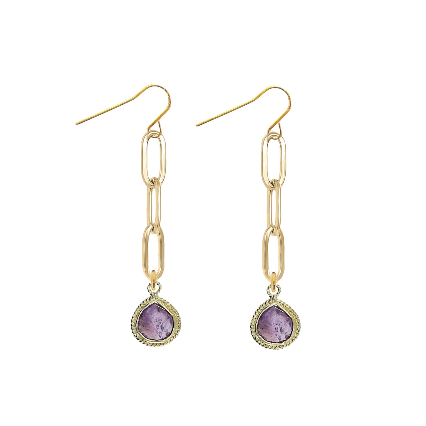 Paperclip Drop Earrings with Teardrop - 9 color options Robyn Canady Amethyst 