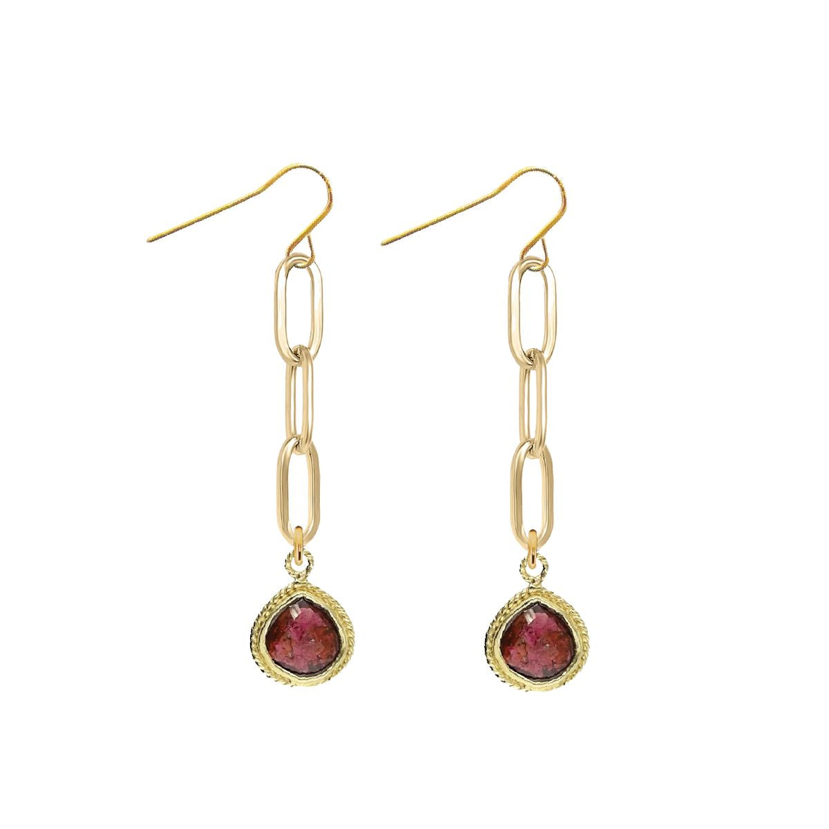 Paperclip Drop Earrings with Teardrop - 9 color options Robyn Canady Garnet 