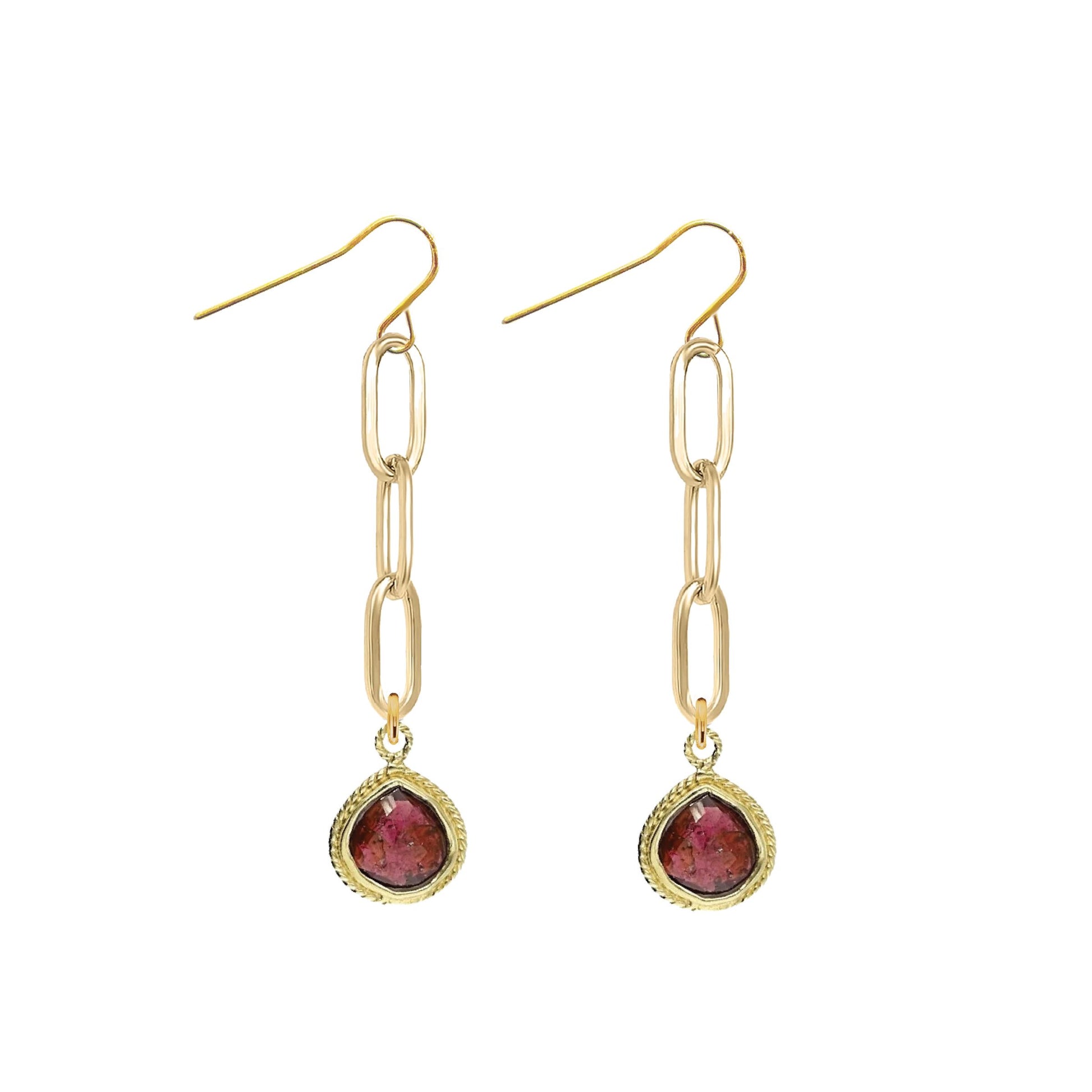 Paperclip Drop Earrings with Teardrop - 9 color options Robyn Canady Garnet 