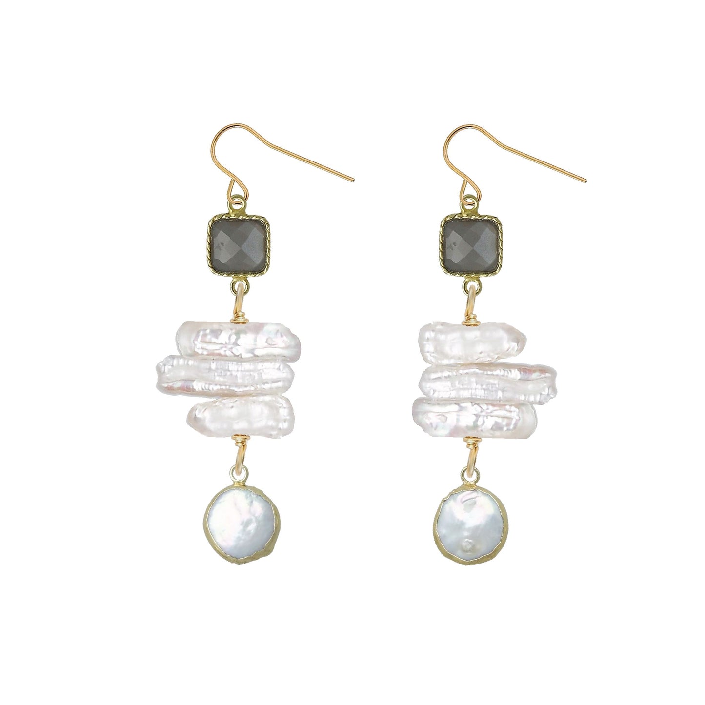 Gemstone and Stick Pearl Drop Earrings - 4 color options Robyn Canady Gray Moonstone 