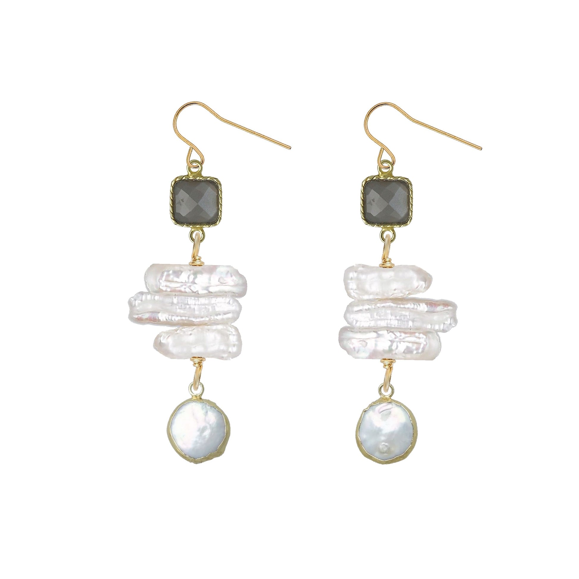 Gemstone and Stick Pearl Drop Earrings - 4 color options Robyn Canady Gray Moonstone 