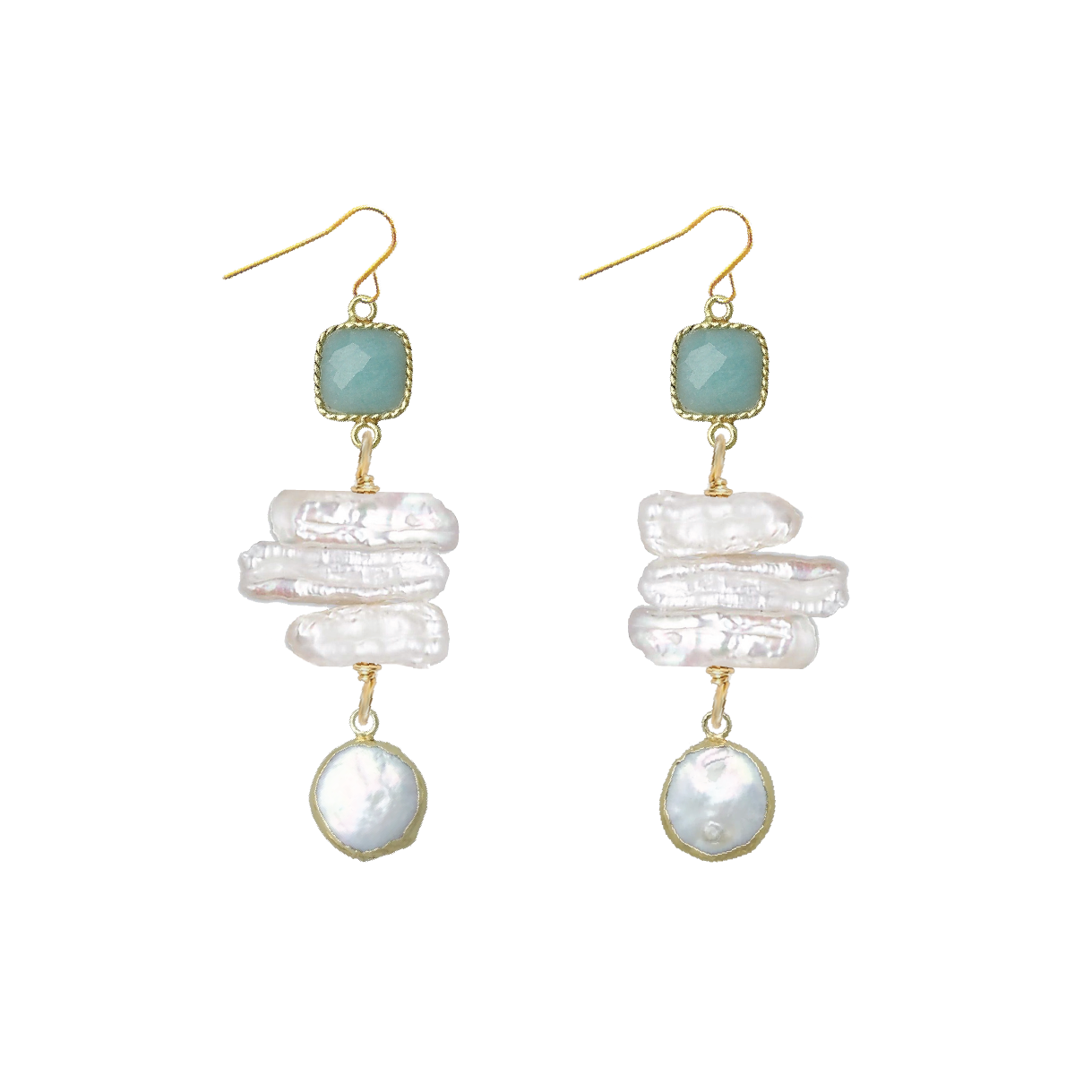 Gemstone and Stick Pearl Drop Earrings - 4 color options