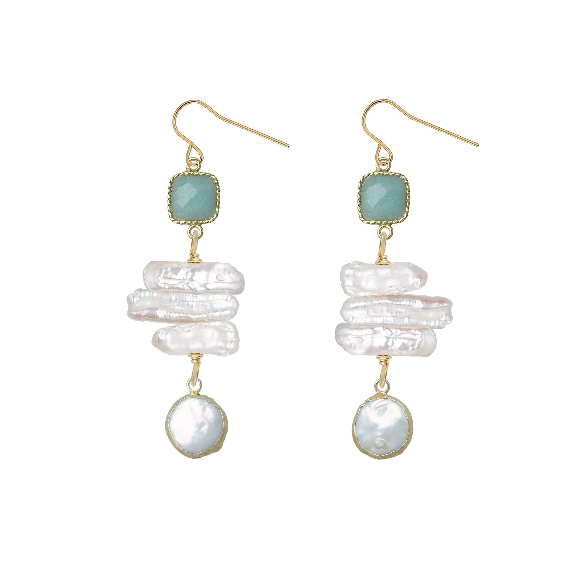 Gemstone and Stick Pearl Drop Earrings - 4 color options Robyn Canady Aquamarine 