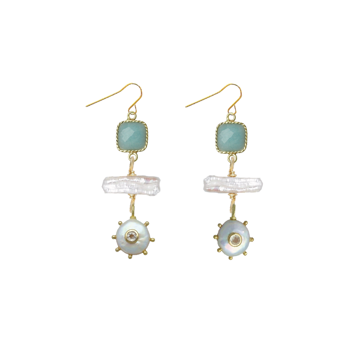 Gemstone, Freshwater Pearl and White Topaz Earrings - 4 color options