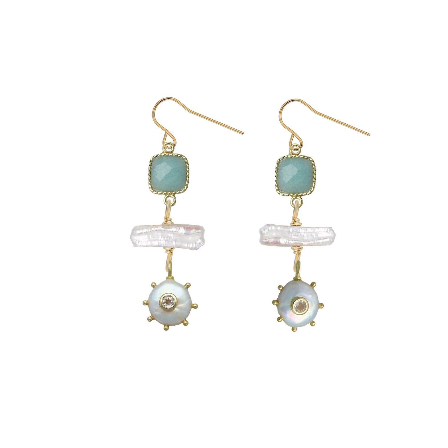 Gemstone, Freshwater Pearl and White Topaz Earrings - 4 color options Robyn Canady Aquamarine 