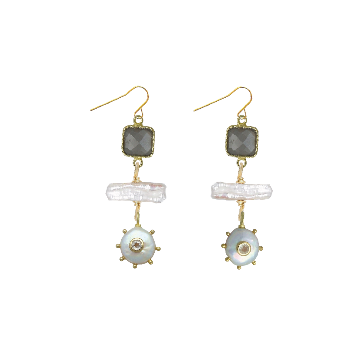 Gemstone, Freshwater Pearl and White Topaz Earrings - 4 color options
