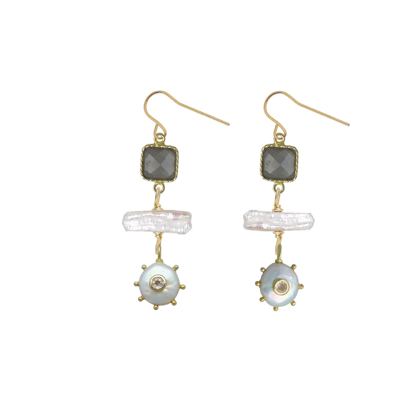 Gemstone, Freshwater Pearl and White Topaz Earrings - 4 color options Robyn Canady Gray Moonstone 