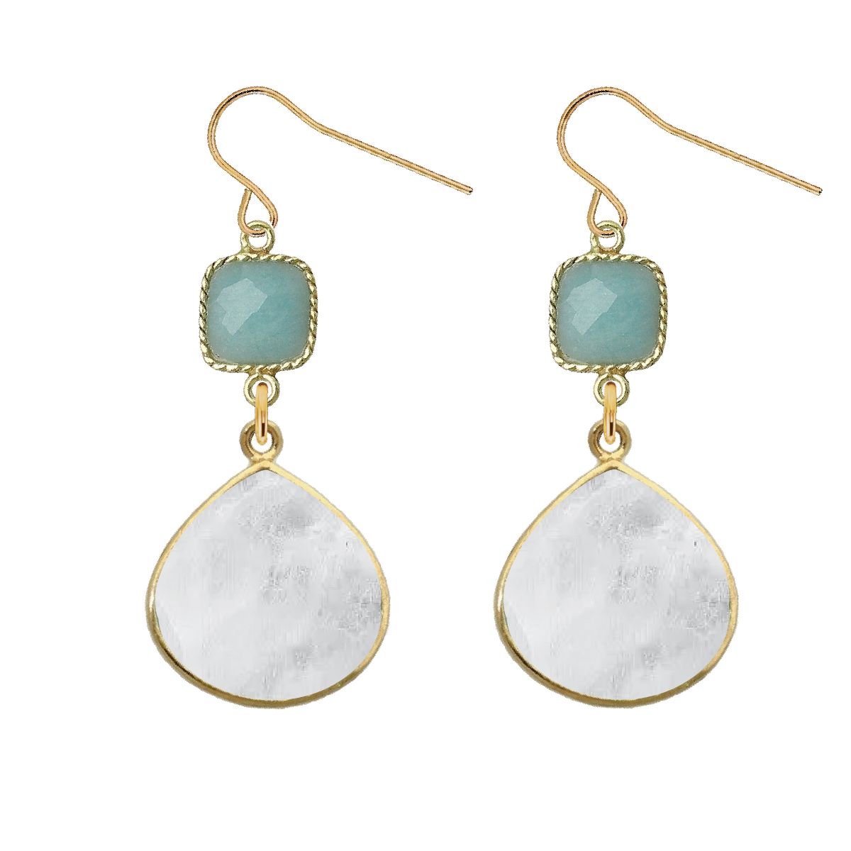 Gemstone and Moonstone Slice Earrings - 4 color options Robyn Canady Aquamarine 