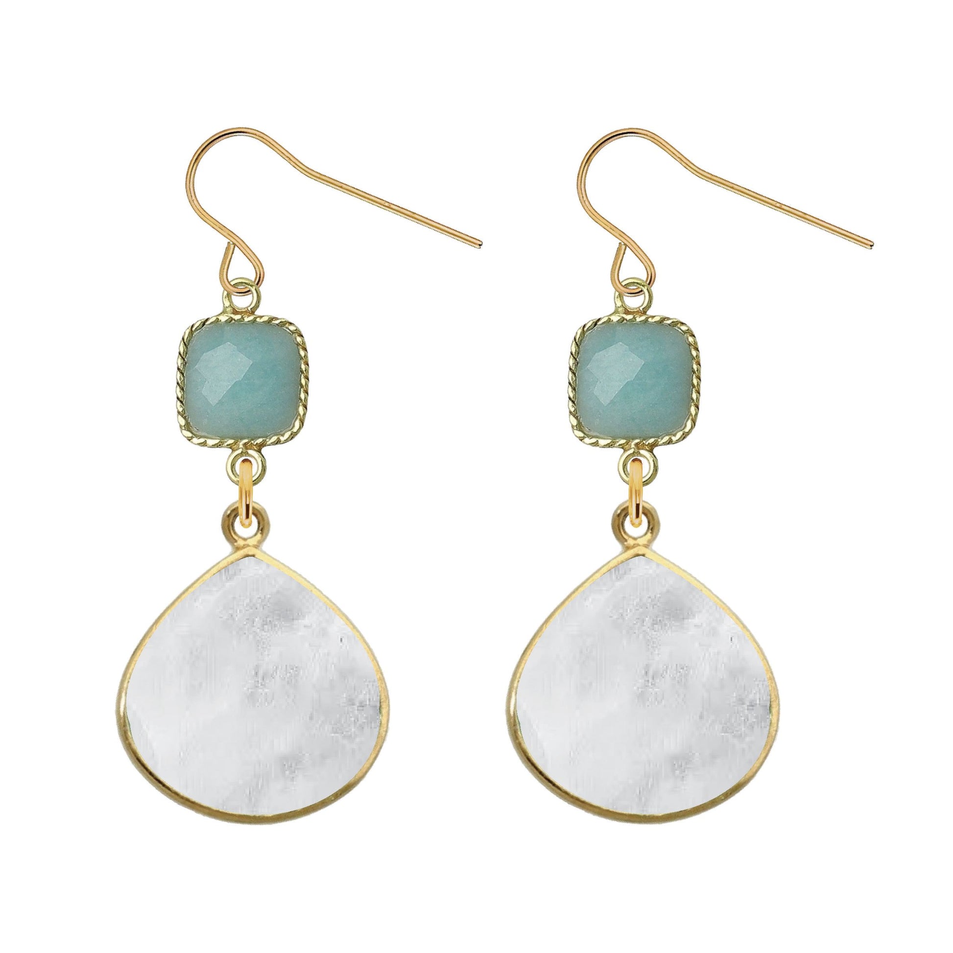 Gemstone and Moonstone Slice Earrings - 4 color options Robyn Canady Aquamarine 