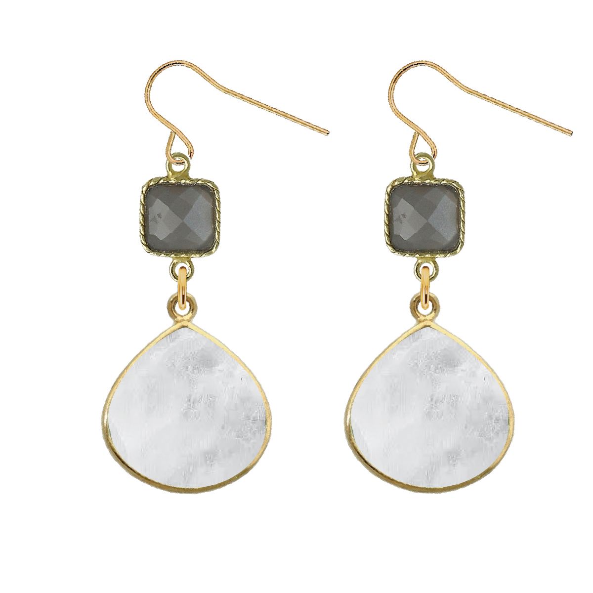 Gemstone and Moonstone Slice Earrings - 4 color options Robyn Canady Gray Moonstone 