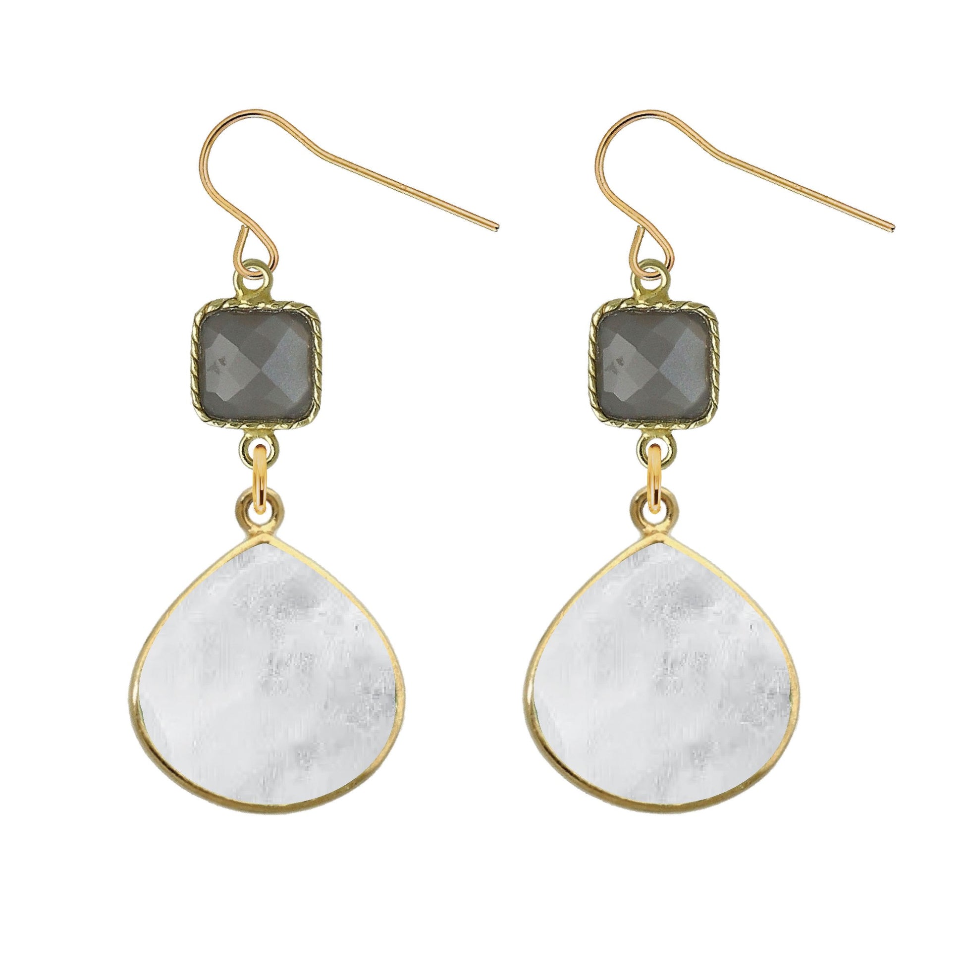 Gemstone and Moonstone Slice Earrings - 4 color options Robyn Canady Gray Moonstone 