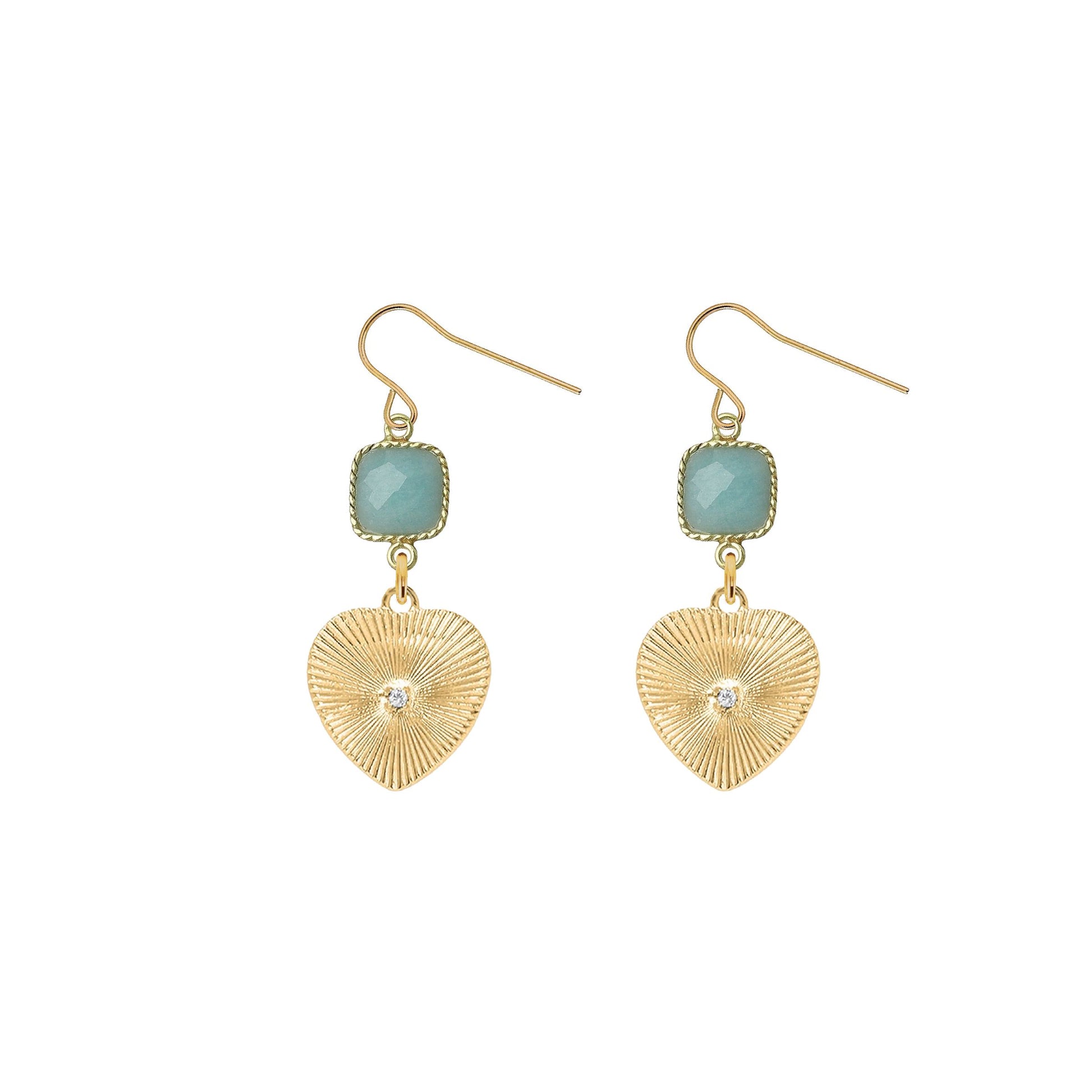Gemstone and Heart Crystal Earrings - 4 color options Robyn Canady Aquamarine 