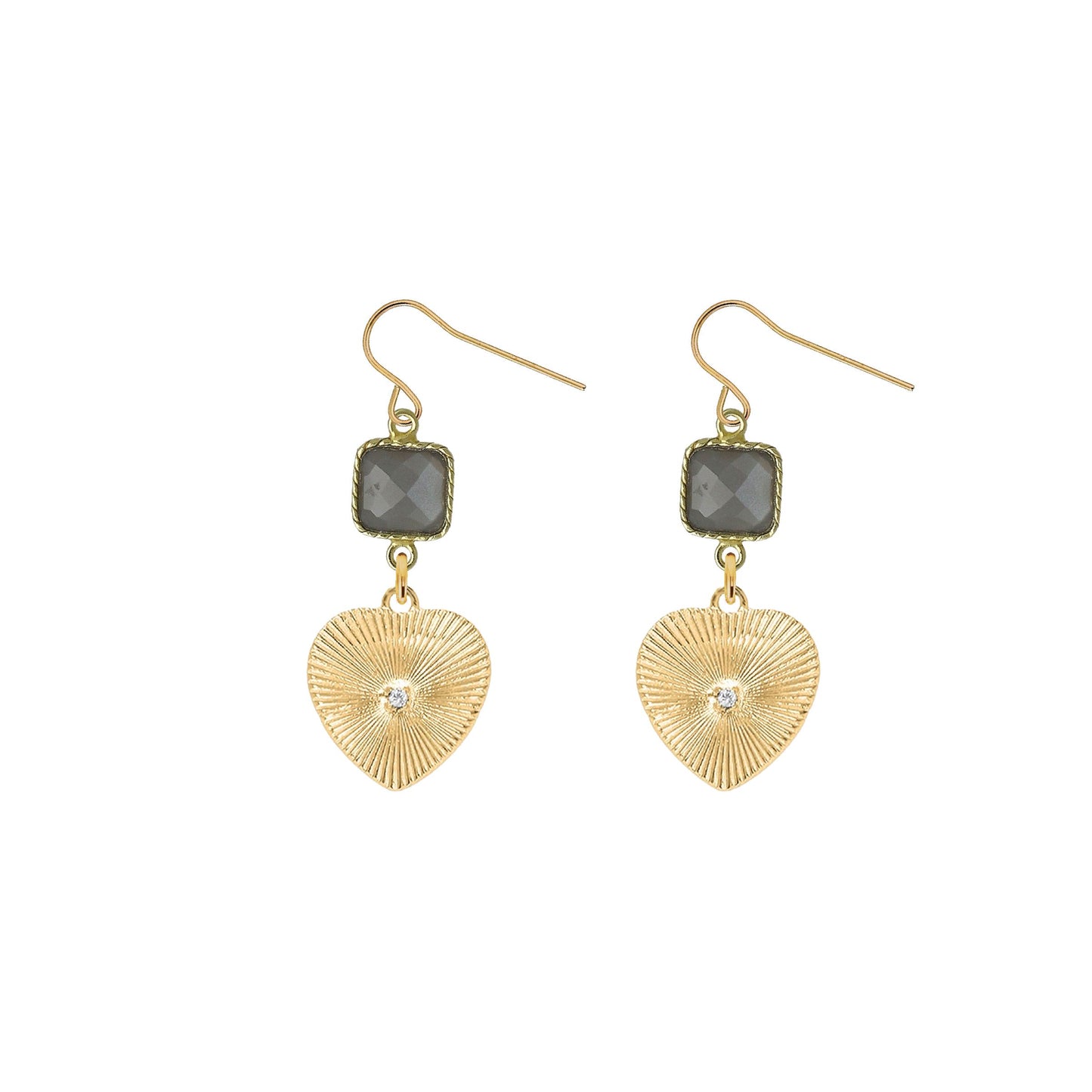 Gemstone and Heart Crystal Earrings - 4 color options Robyn Canady Gray Moonstone 