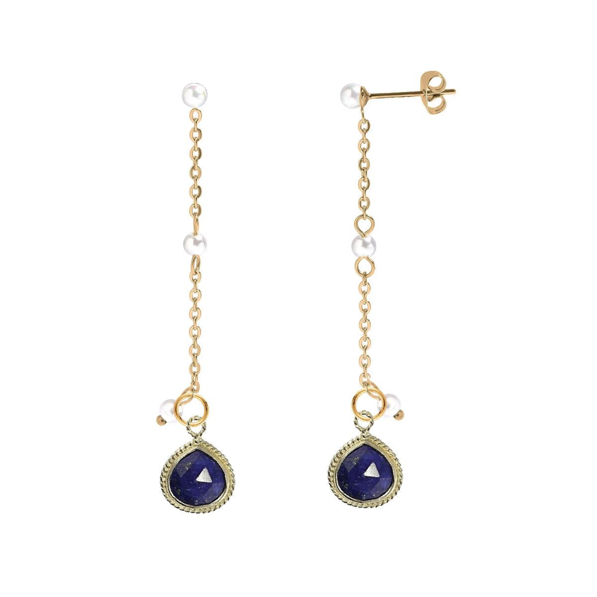 Long Pearl and Gemstone Drop Stud Back Earrings - 9 color options Robyn Canady Lapis 