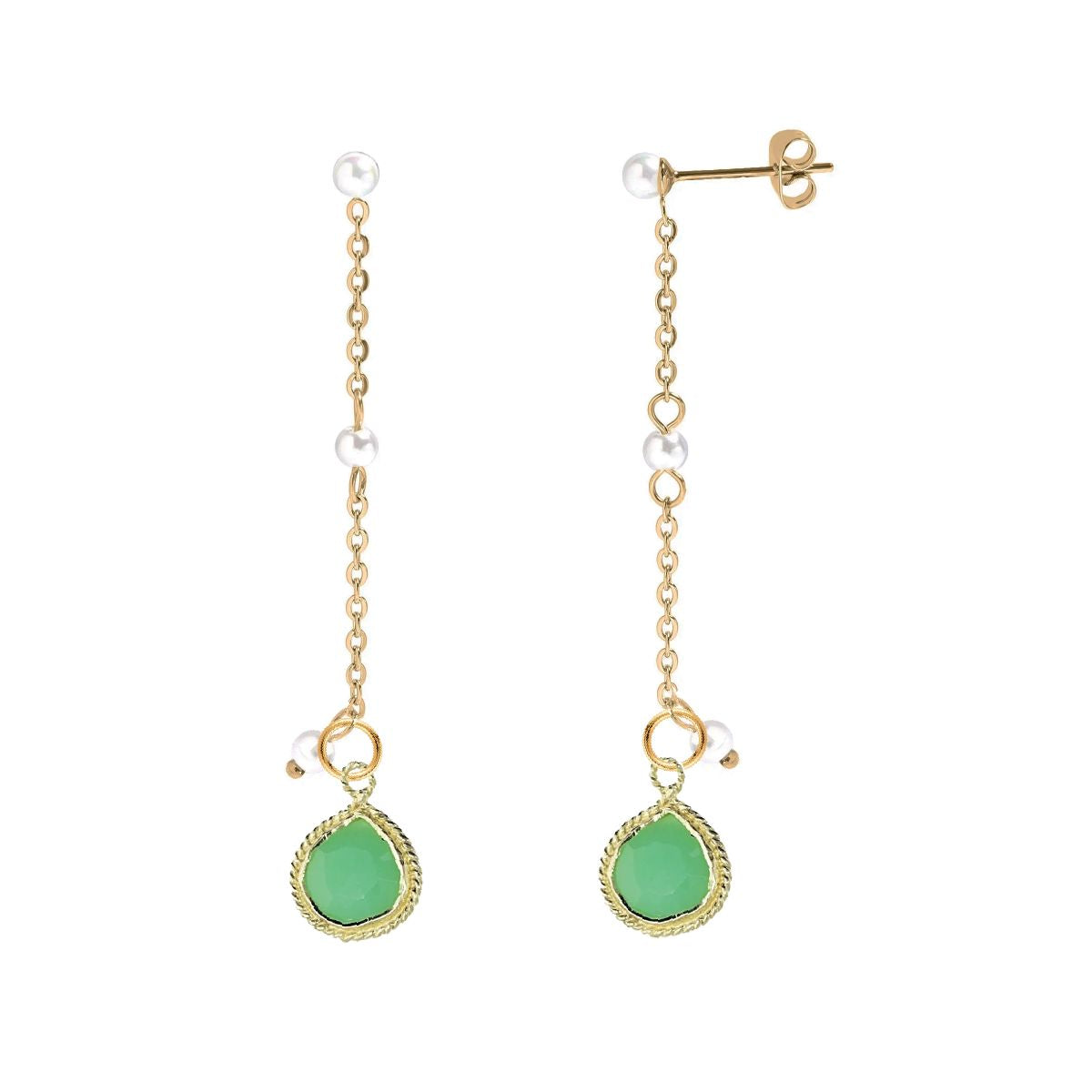 Long Pearl and Gemstone Drop Stud Back Earrings - 9 color options Robyn Canady Chrysoprase 