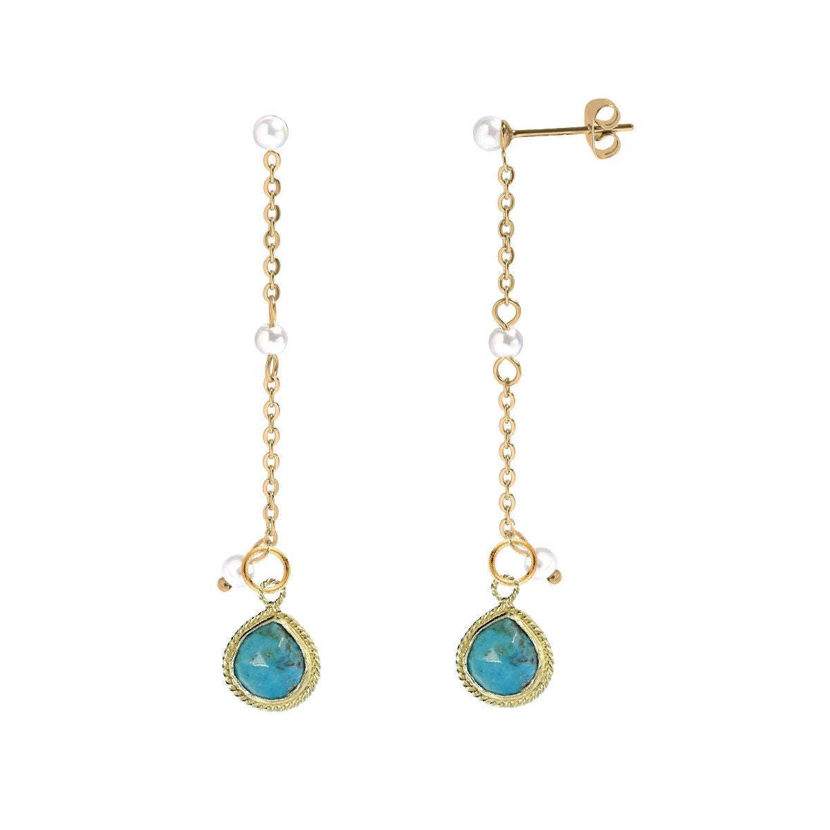 Long Pearl and Gemstone Drop Stud Back Earrings - 9 color options Robyn Canady Turquoise 