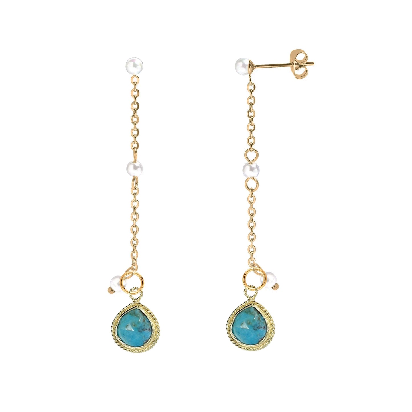Long Pearl and Gemstone Drop Stud Back Earrings - 9 color options Robyn Canady Turquoise 