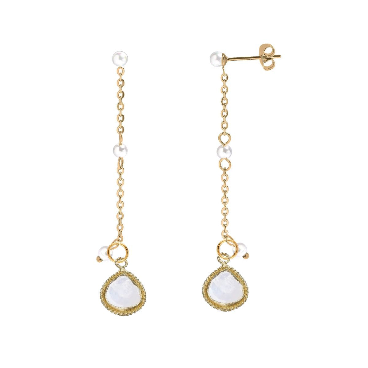 Long Pearl and Gemstone Drop Stud Back Earrings - 9 color options Robyn Canady Moonstone 