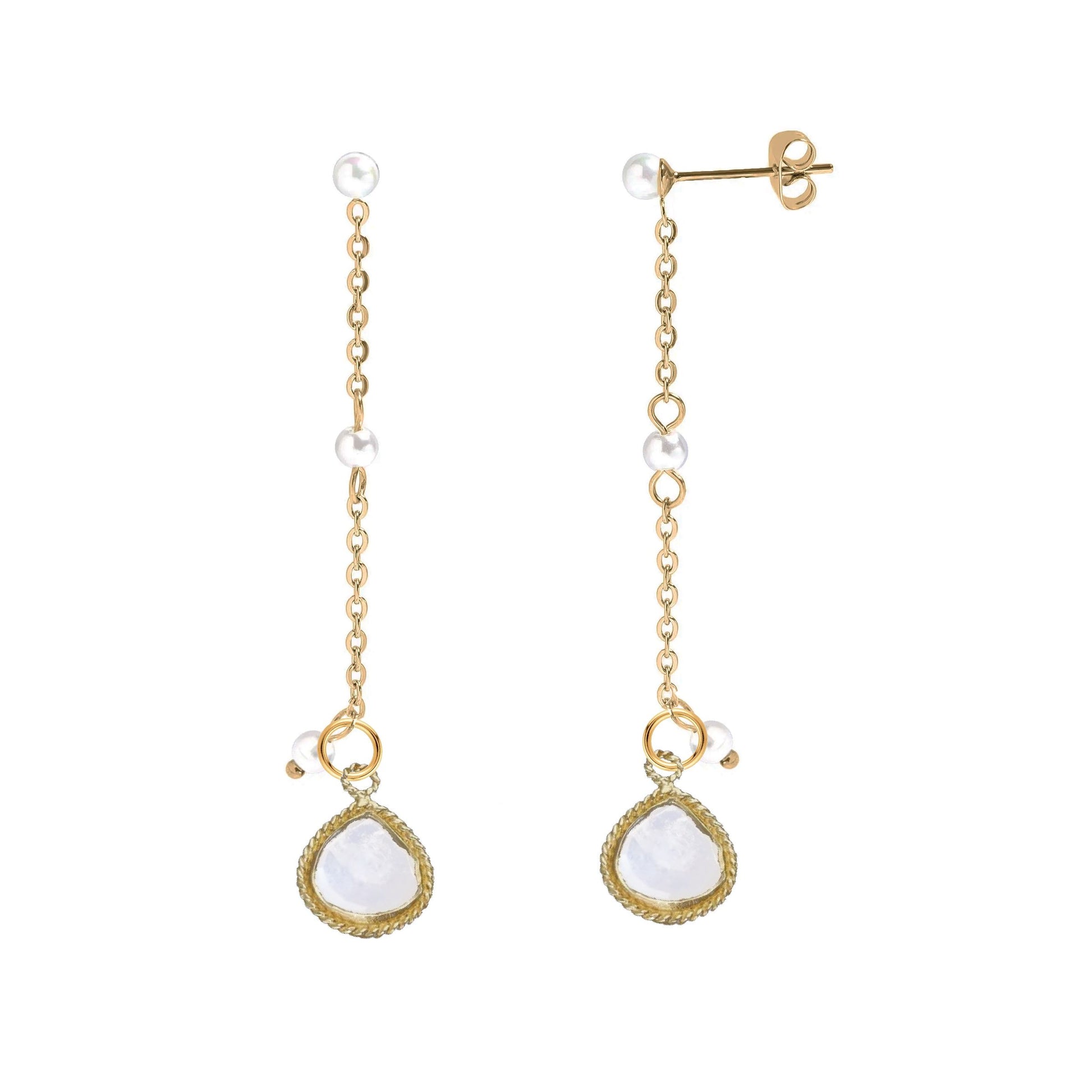 Long Pearl and Gemstone Drop Stud Back Earrings - 9 color options Robyn Canady Moonstone 