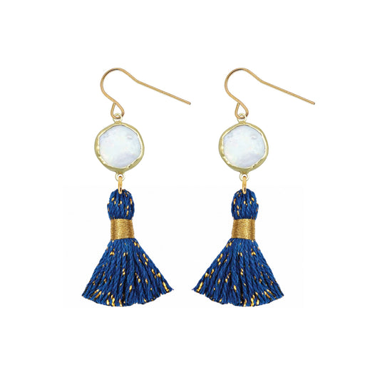 Pearl and Confetti Tassel Party Earrings - 5 color options Robyn Canady Blue 
