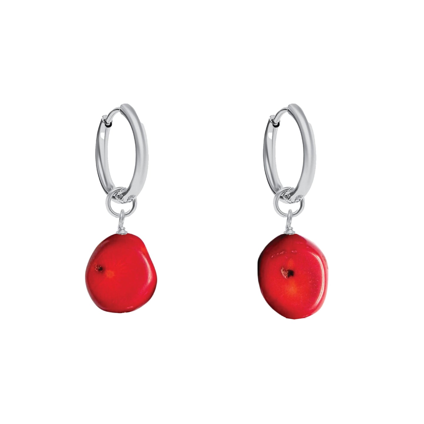 Chunky Red Coral Hoops Robyn Canady Silver 