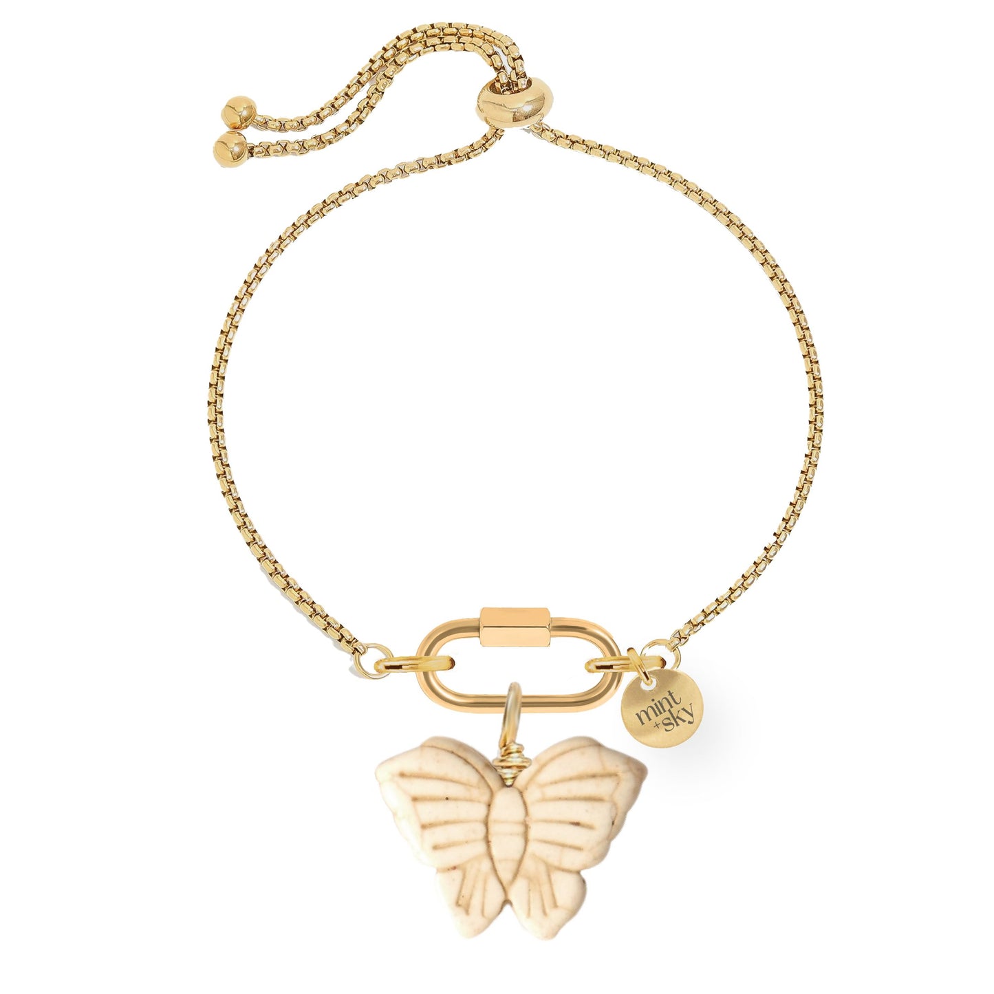 Ivory Cracked Turquoise Butterfly Charm Bracelet Bracelets Robyn Canady Gold 
