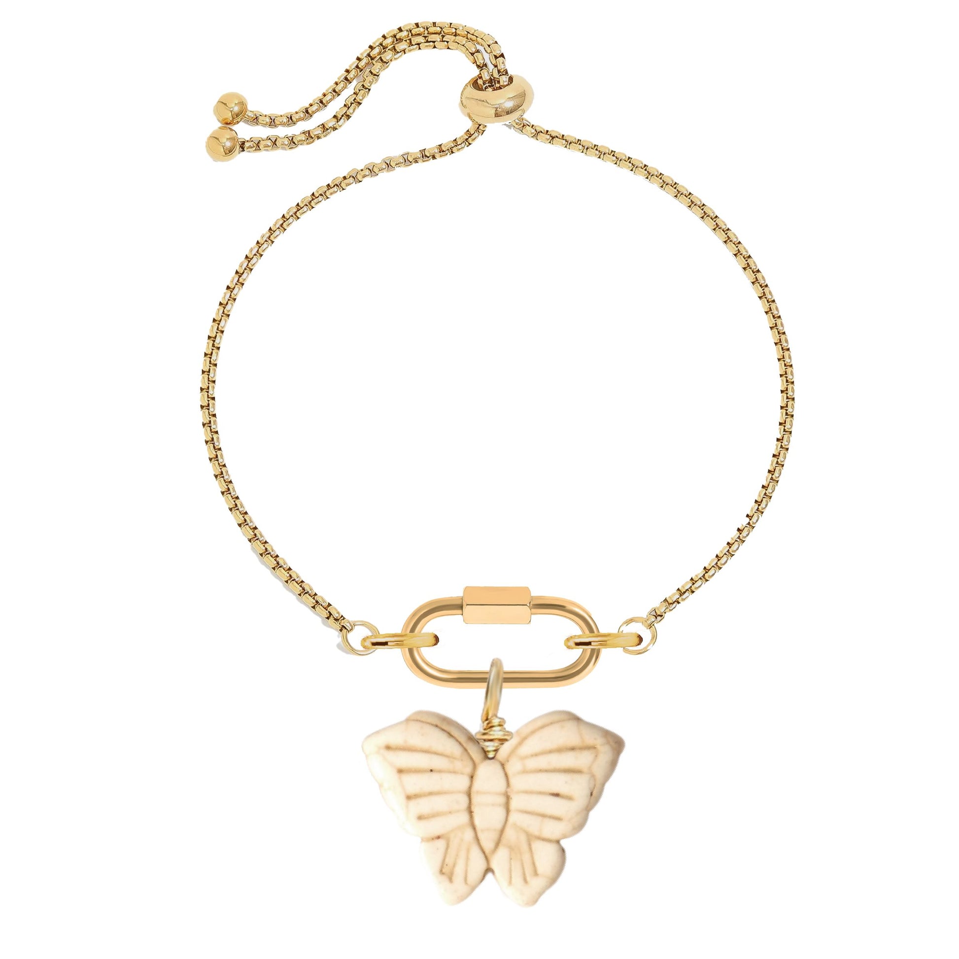 Ivory Cracked Turquoise Butterfly Charm Bracelet Robyn Canady Gold 