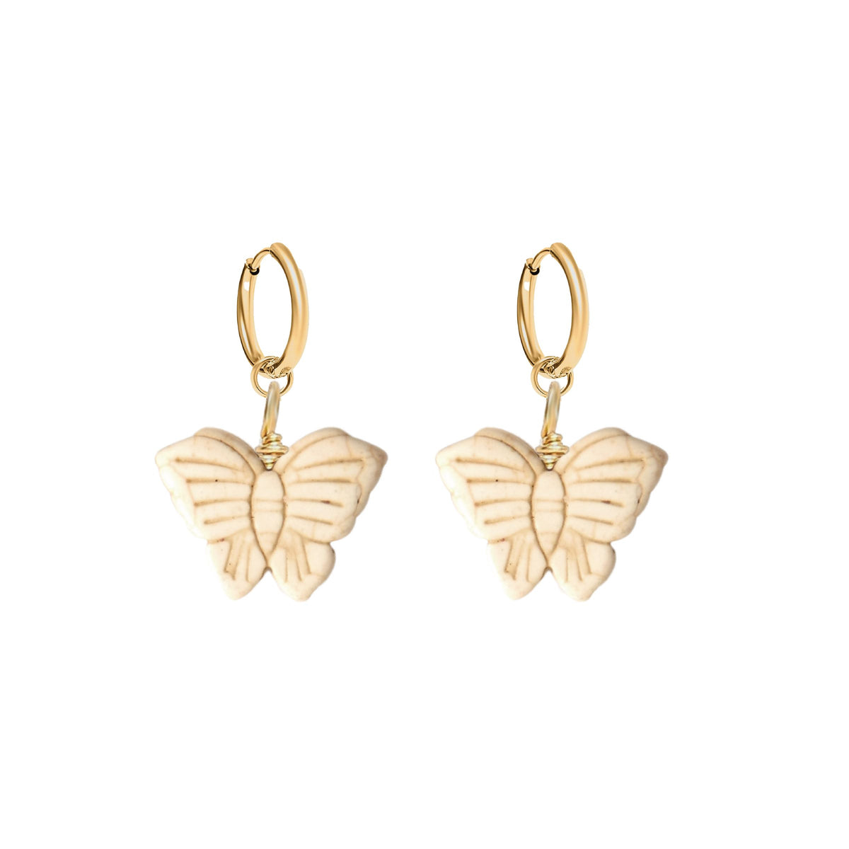 Ivory Cracked Turquoise Butterfly Hoop Earrings Robyn Canady Gold 