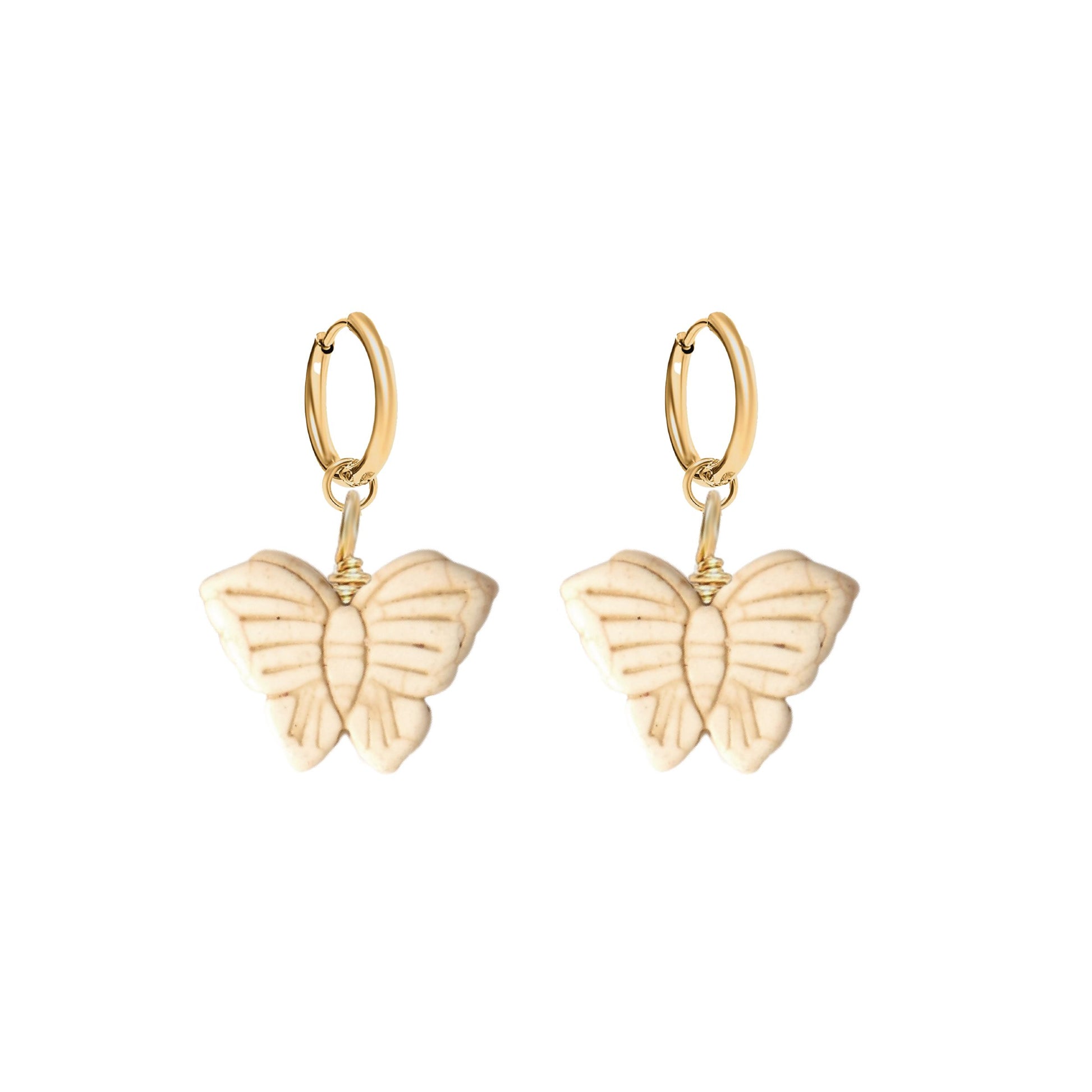 Ivory Cracked Turquoise Butterfly Hoop Earrings Robyn Canady Gold 