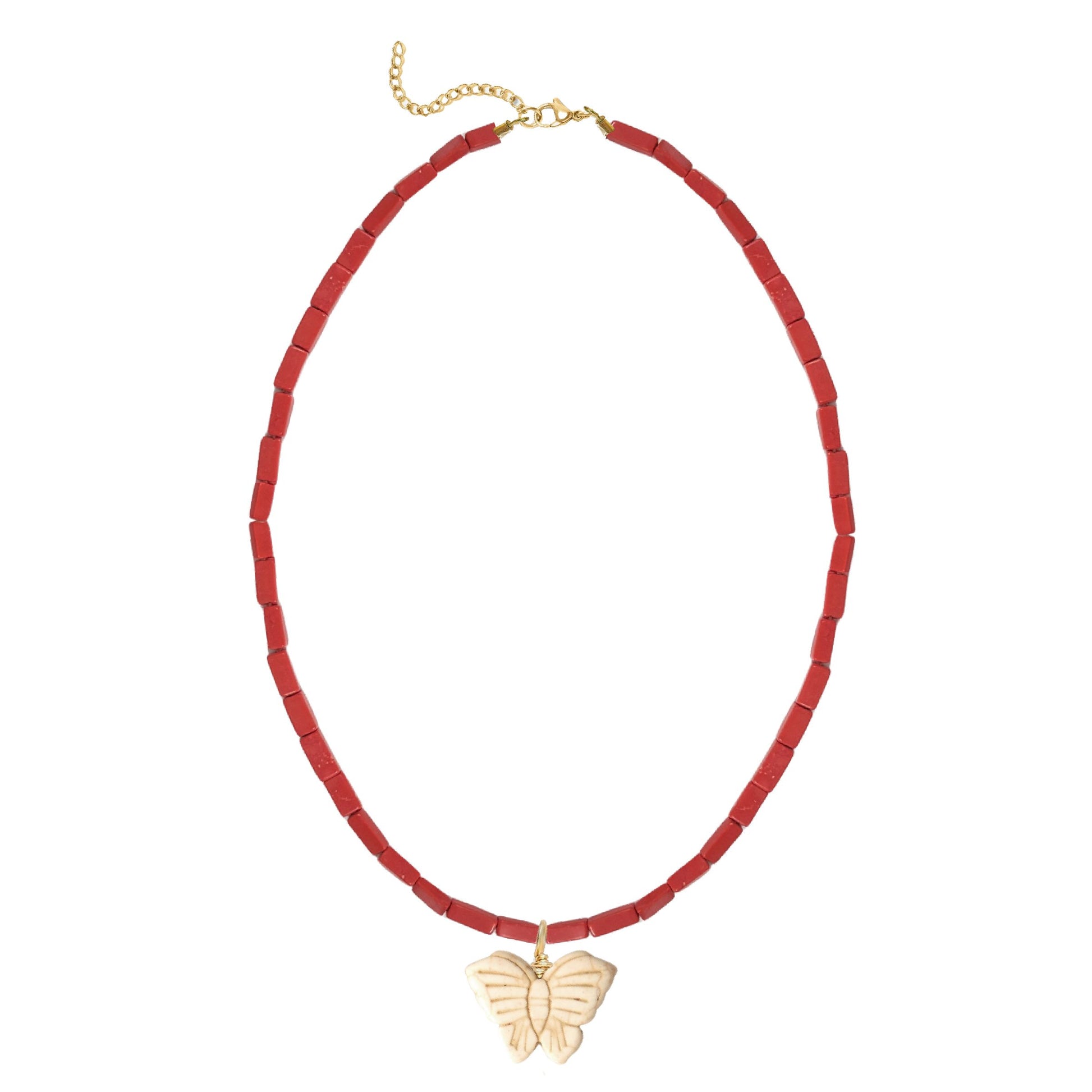 Red Coral Necklace with Butterfly Robyn Canady Gold 