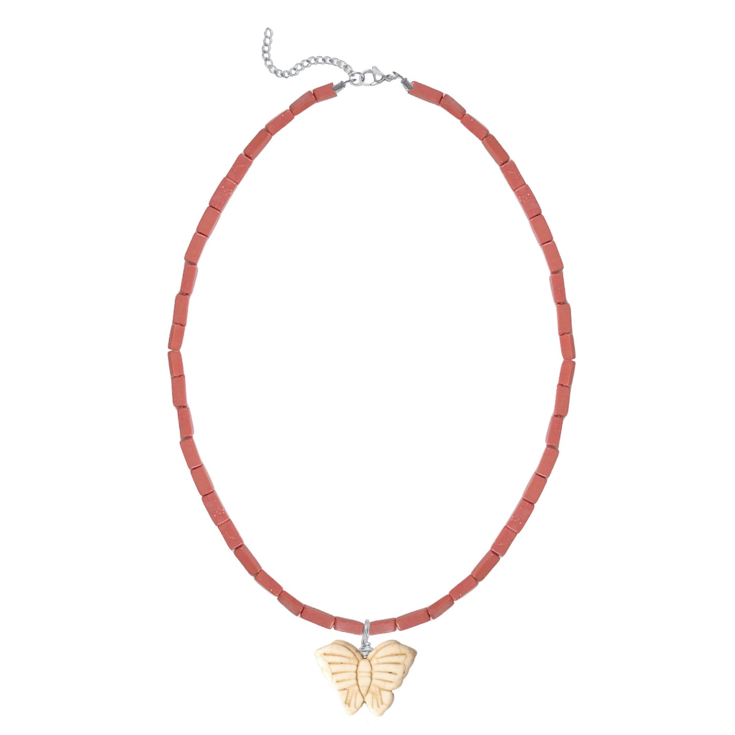Pink Coral Necklace with Butterfly Robyn Canady Silver 