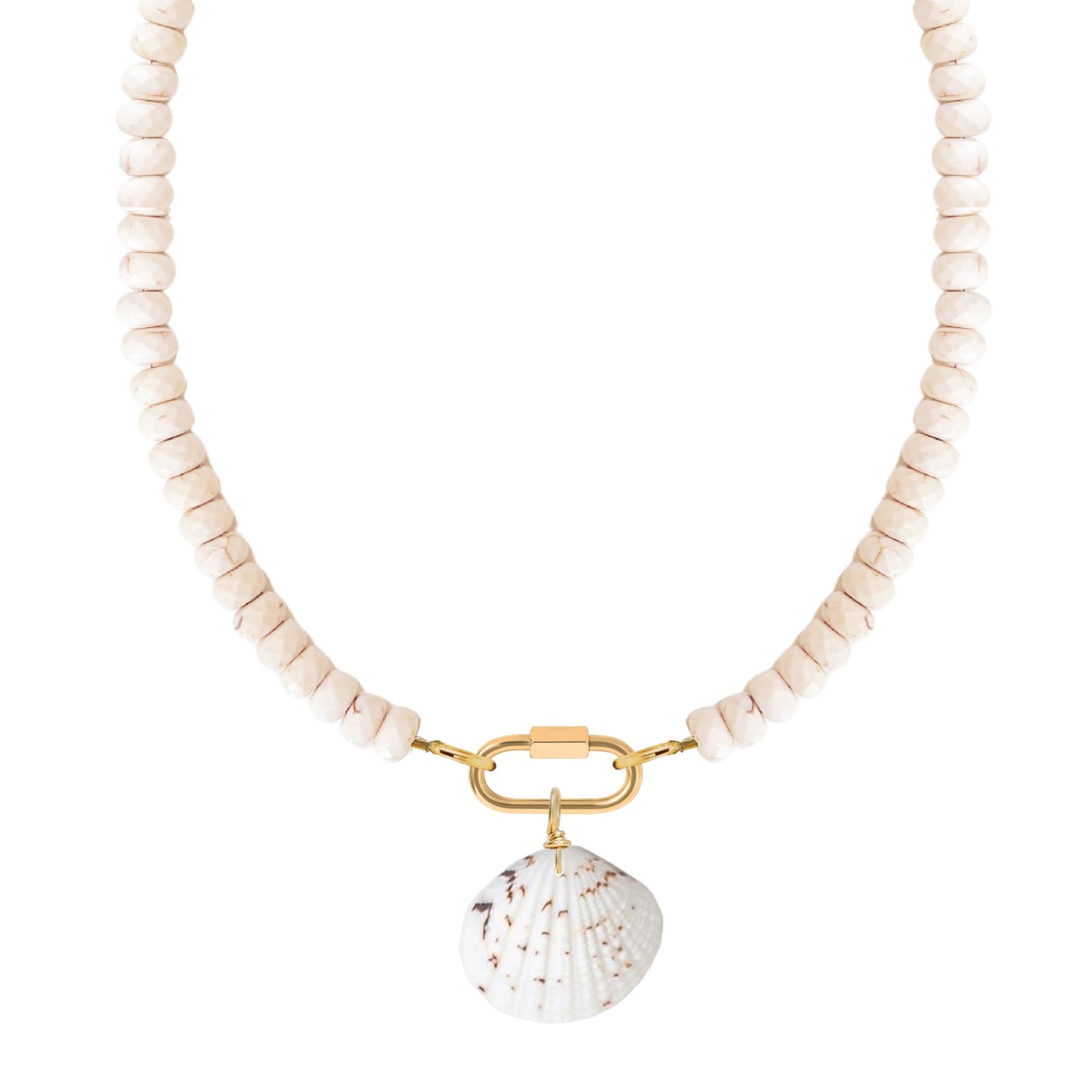 Ivory Crack Turquoise Charm Keeper Necklace with Natural Shell Robyn Canady Gold 