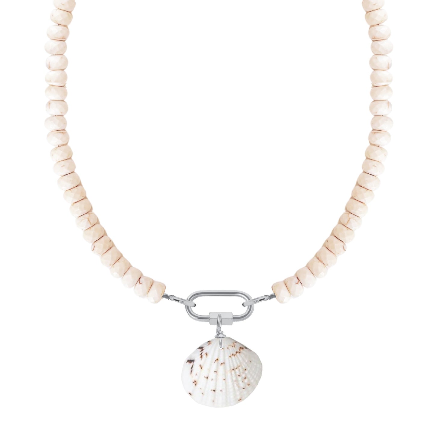 Ivory Crack Turquoise Charm Keeper Necklace with Natural Shell Robyn Canady Silver 