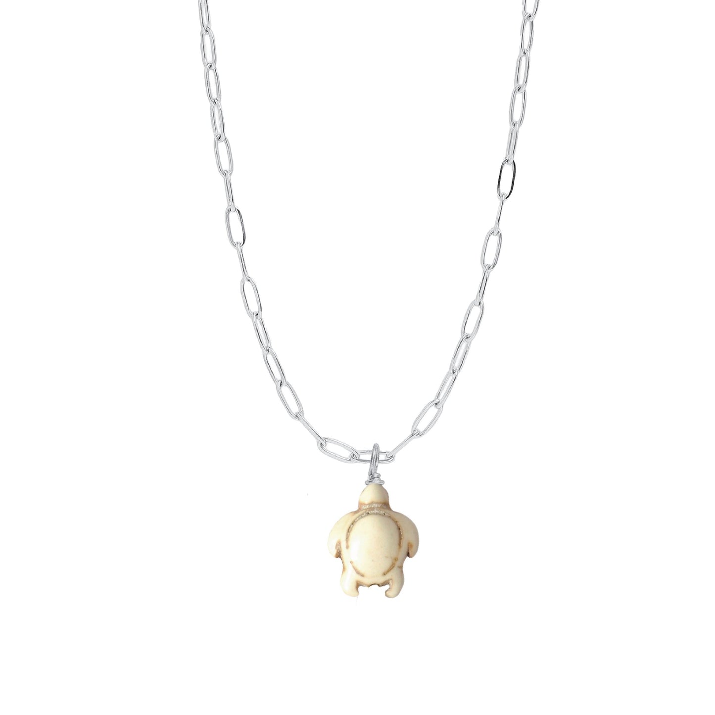 Ivory Crack Turquoise Turtle Paperclip Necklace Robyn Canady Silver 