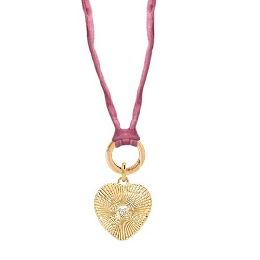 Handpainted Real Silk Cord with Charm Keeper and Crystal Heart (Five Colors) Robyn Canady Pink 