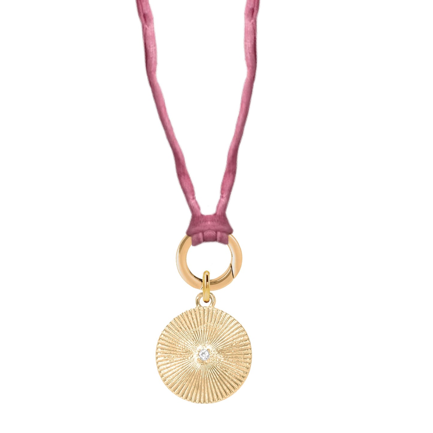 Handpainted Real Silk Cord with Charm Keeper and Crystal Sunburst Circle (Five Colors) Robyn Canady Pink 