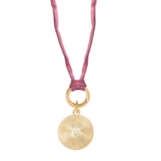 Handpainted Real Silk Cord with Charm Keeper and Crystal Sunburst Circle (Five Colors) Robyn Canady Pink 