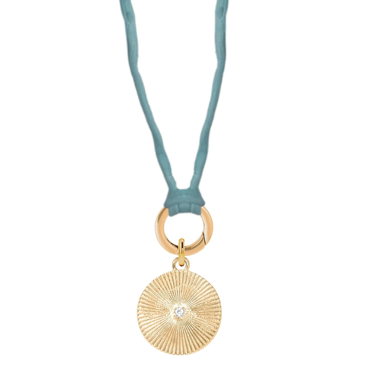 Handpainted Real Silk Cord with Charm Keeper and Crystal Sunburst Circle (Five Colors) Robyn Canady Teal 