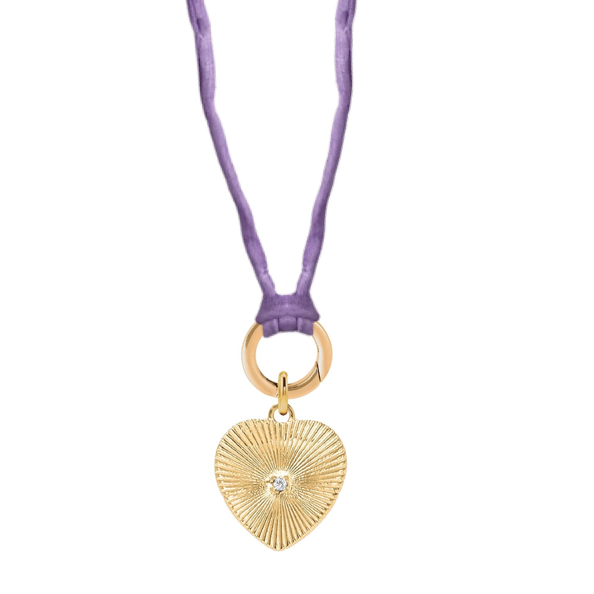 Handpainted Real Silk Cord with Charm Keeper and Crystal Heart (Five Colors) Robyn Canady Purple 