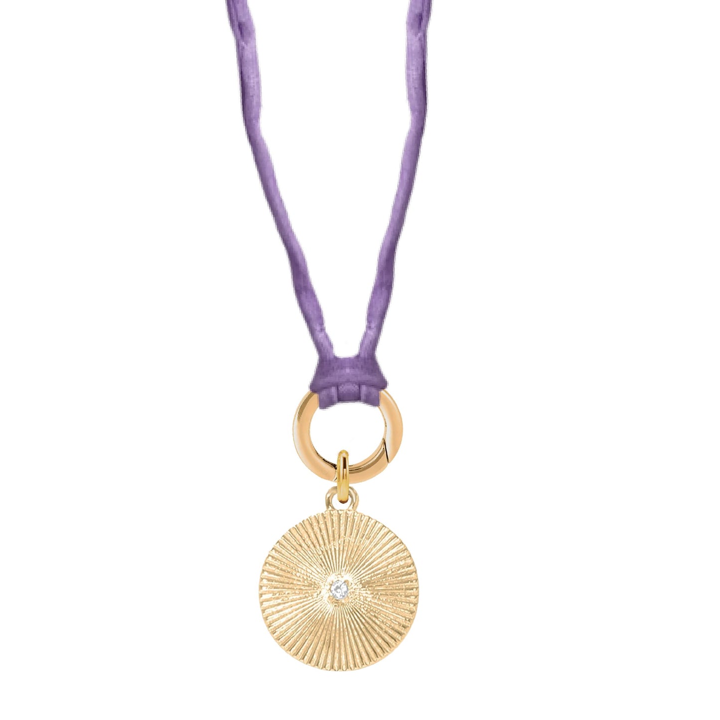 Handpainted Real Silk Cord with Charm Keeper and Crystal Sunburst Circle (Five Colors) Robyn Canady Purple 