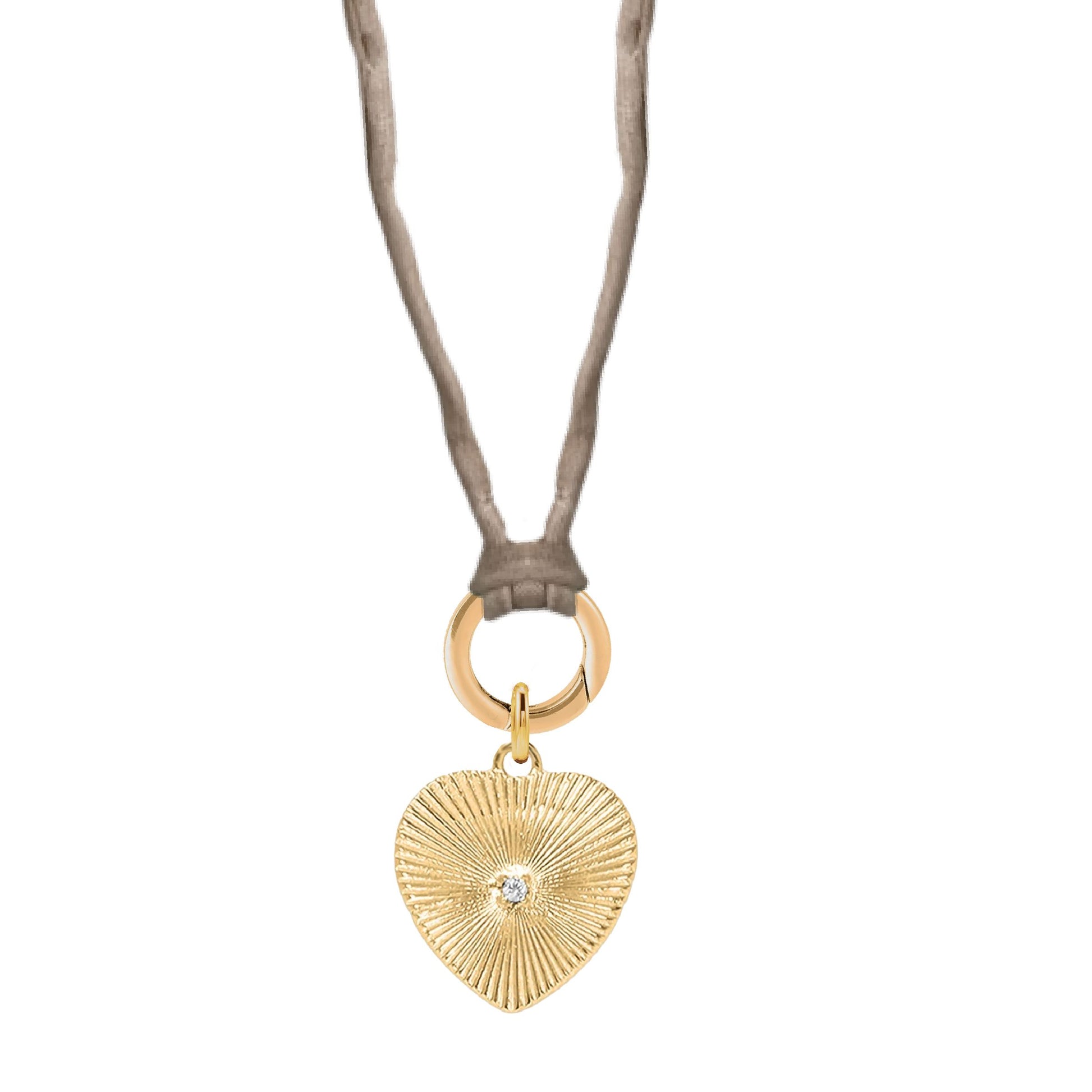 Handpainted Real Silk Cord with Charm Keeper and Crystal Heart (Five Colors) Robyn Canady Taupe 