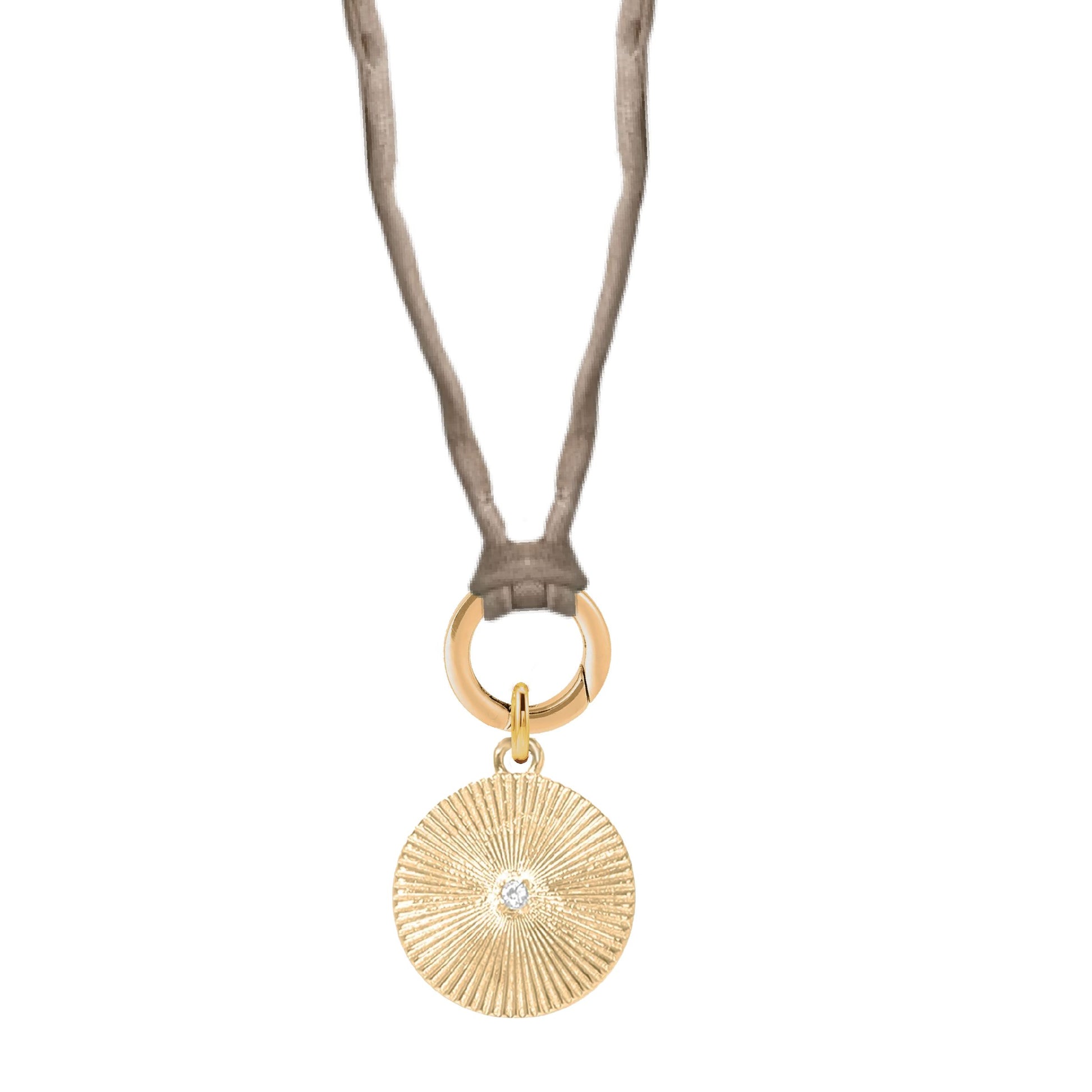 Handpainted Real Silk Cord with Charm Keeper and Crystal Sunburst Circle (Five Colors) Robyn Canady Taupe 