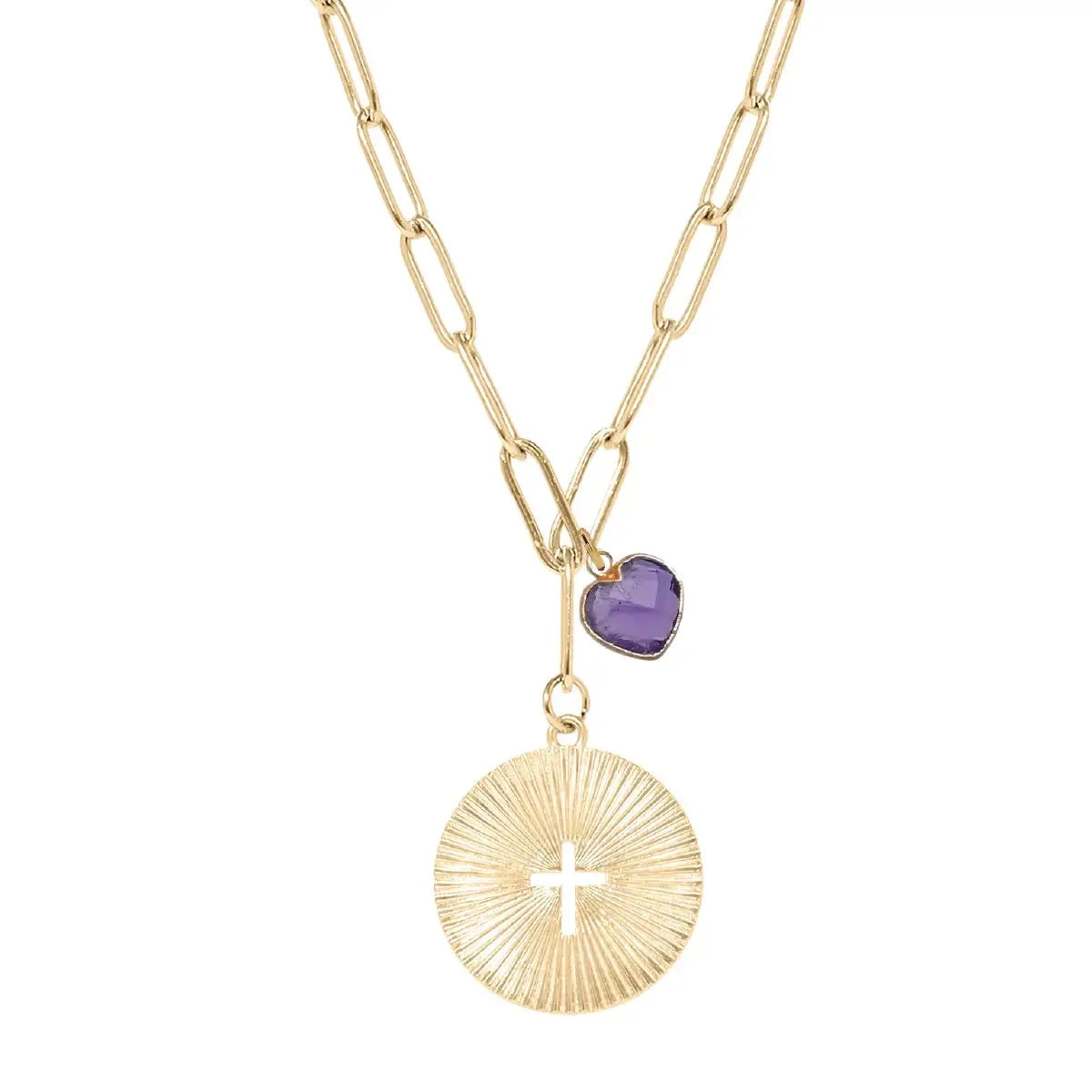 5 Fall Colors - Cross Paperclip Heart Necklace Necklace Robyn Canady Amethyst 