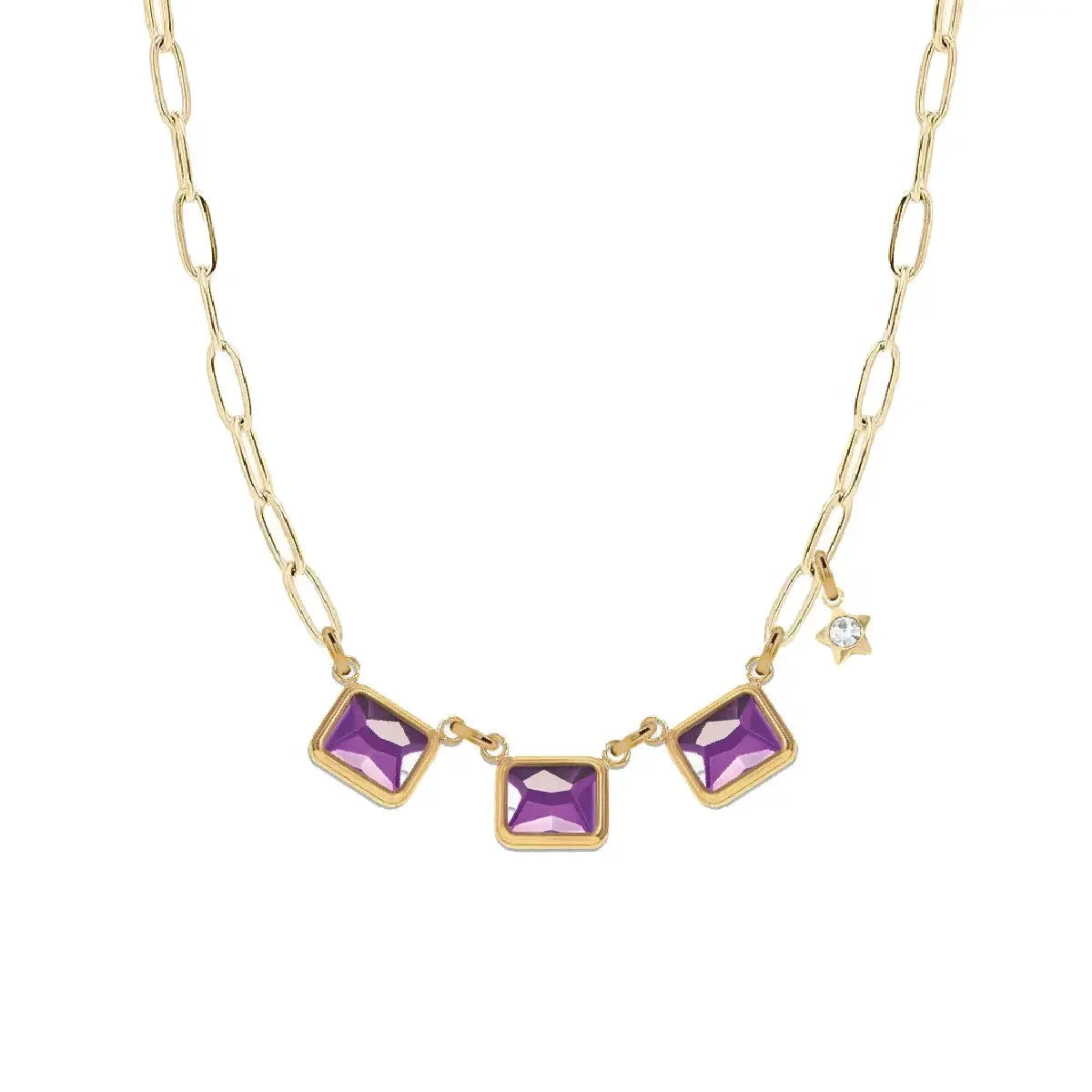 7 Fall Colors - Triple Emerald Cut Paperclip Chain Necklace with or without Star Charm Necklace Robyn Canady Purple With Star Charm 