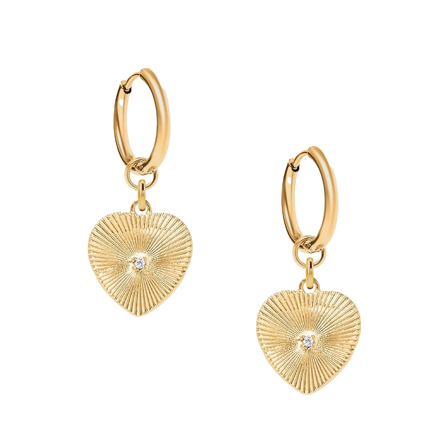 Sunburst Heart Crystal Hoop Earrings Robyn Canady Gold 